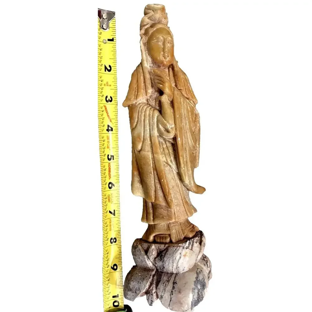 Chinese Celadon Soapstone Figure Of Kuan Yin, Early 20th Century 10”